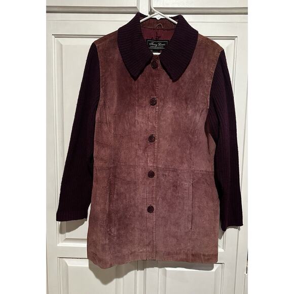 Terry Lewis Classic Luxuries Jackets & Blazers - Terry Lewis Classic Luxuries Leather Jacket Size Medium Wool Knit Trim Vintage
